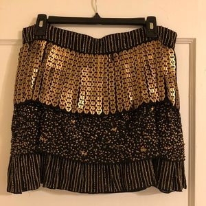 Alice + Olivia Tiered Black & Gold Miniskirt